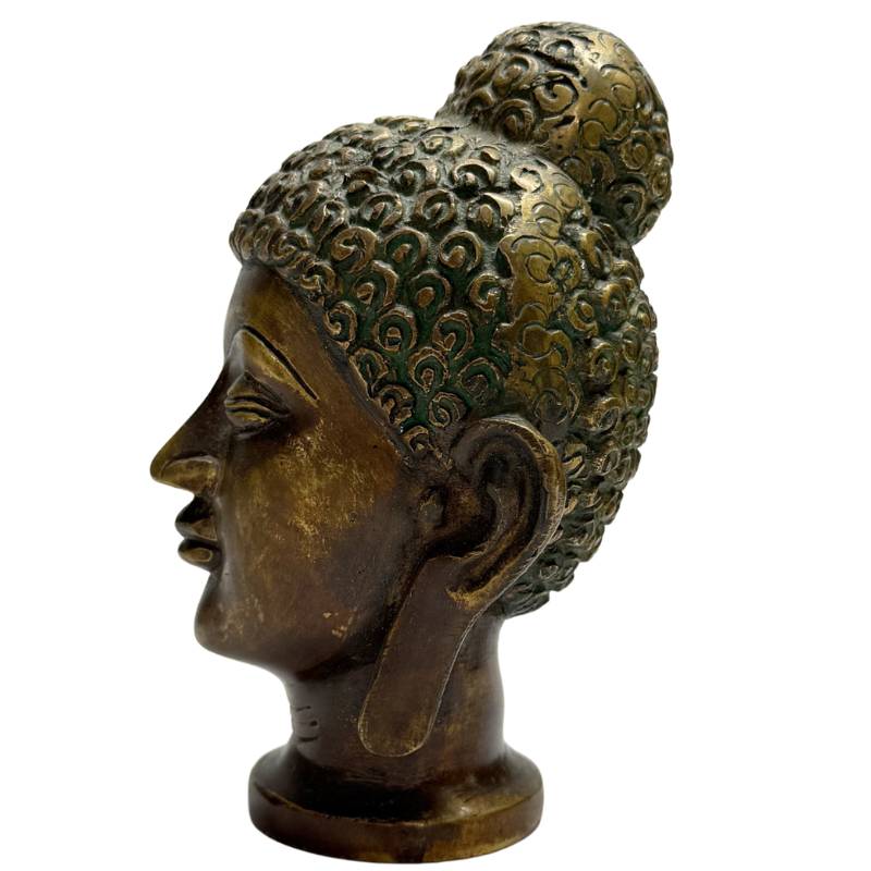 Buddha head bronze India long earlobes statue