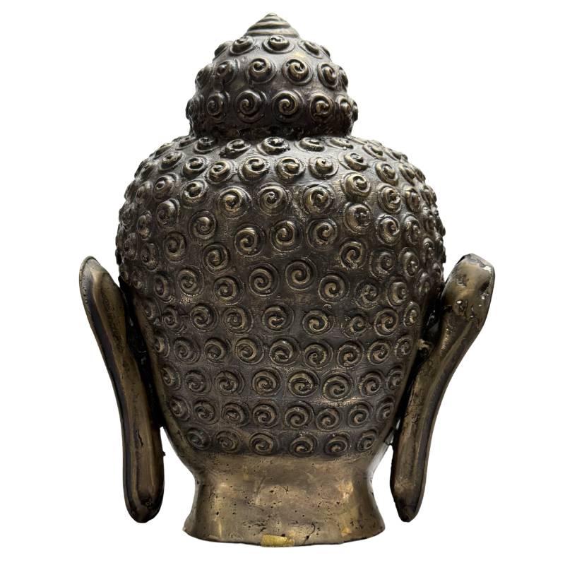 Buddha head bronze long earlobes Asia Buddha statue