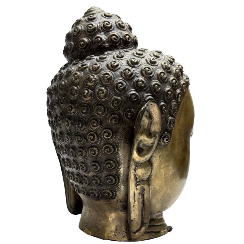 Buddha head bronze ushnisha curls Buddhist sculpture