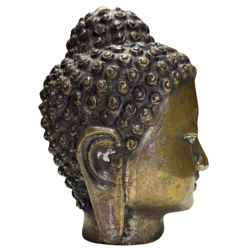 gilded bronze Buddha head mandalay style with wear