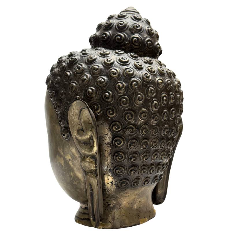 Buddha head bronze statue old patina Asian sculpture