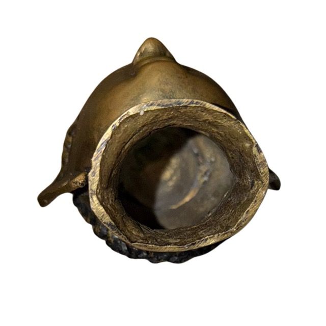 Bronze Buddha head with remnants of gilding and patina