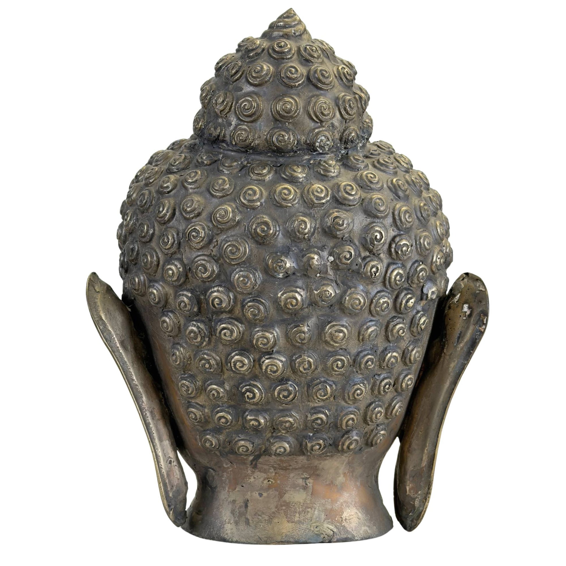 Detail of spiral curls on a bronze Buddha head