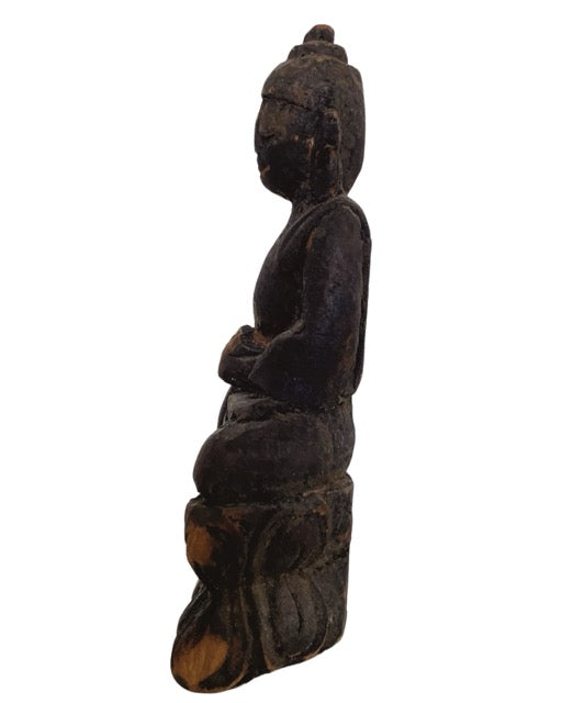 Buddha wood sculpture Himalayan devotional statue
