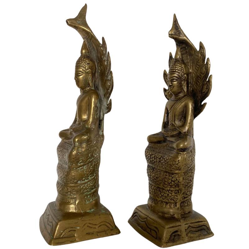 Buddha meditation statue with Naga throne, brass, Thailand, Laos