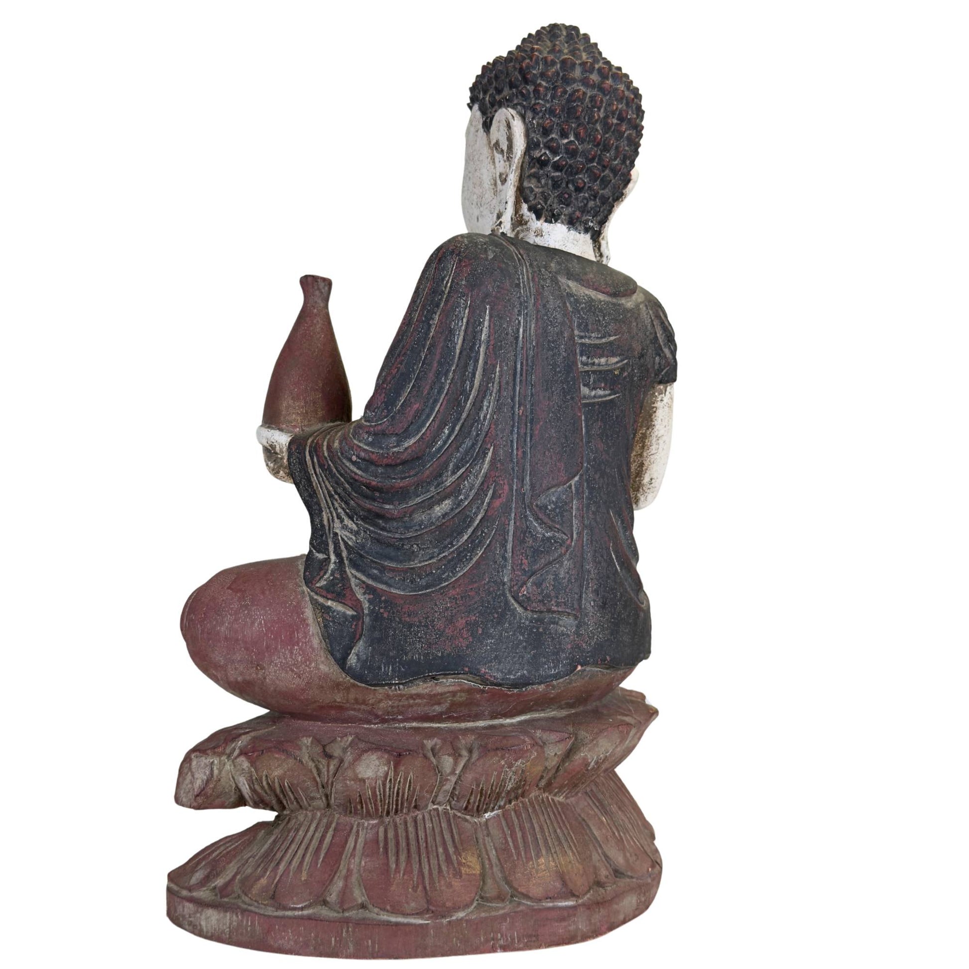 Seated Buddha on lotus throne with medicine vase, symbol of healing, peace, and spiritual protection