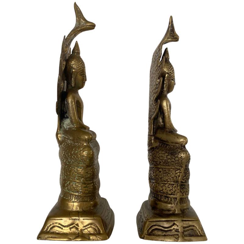 Buddha on serpent throne brass Southeast Asia dhyana mudra