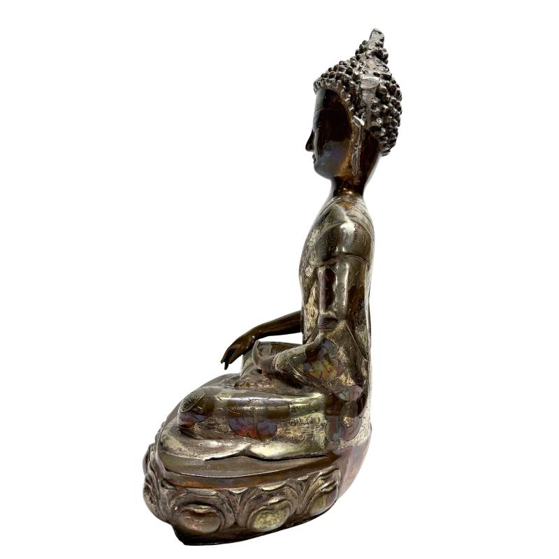 Buddha statue bronze bhumisparsha mudra hair structure ushnisha detail
