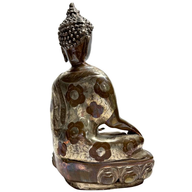 Buddha statue bronze bhumisparsha mudra patina aging surface