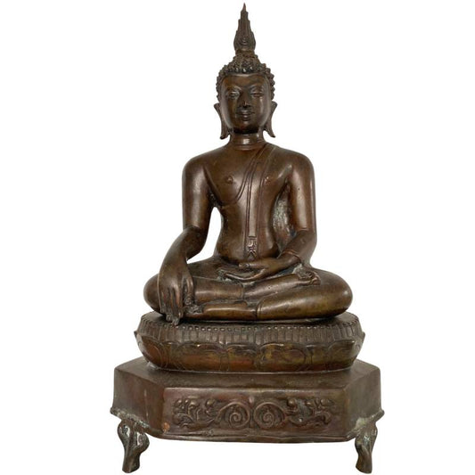 Bronze Buddha statue Thailand temple base bhumisparsha mudra