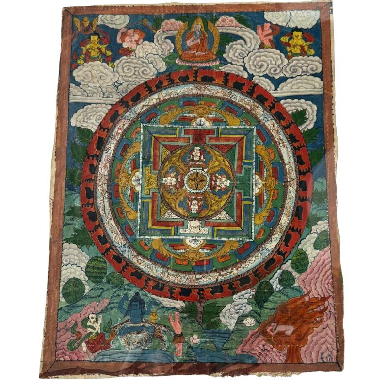 Old Buddhist thangka on cloth from Nepal used for meditation