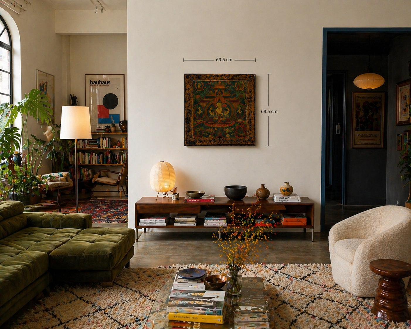 Thanka in a room with the dimensions