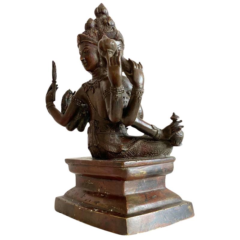 Brahma statue with crown and ritual attributes in ormolu-bronze