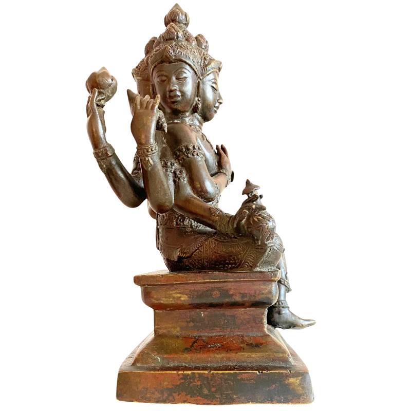 Bronze temple statue of Brahma with remnants of original fire gilding