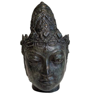 Tête de Vishnu en bronze avec couronne