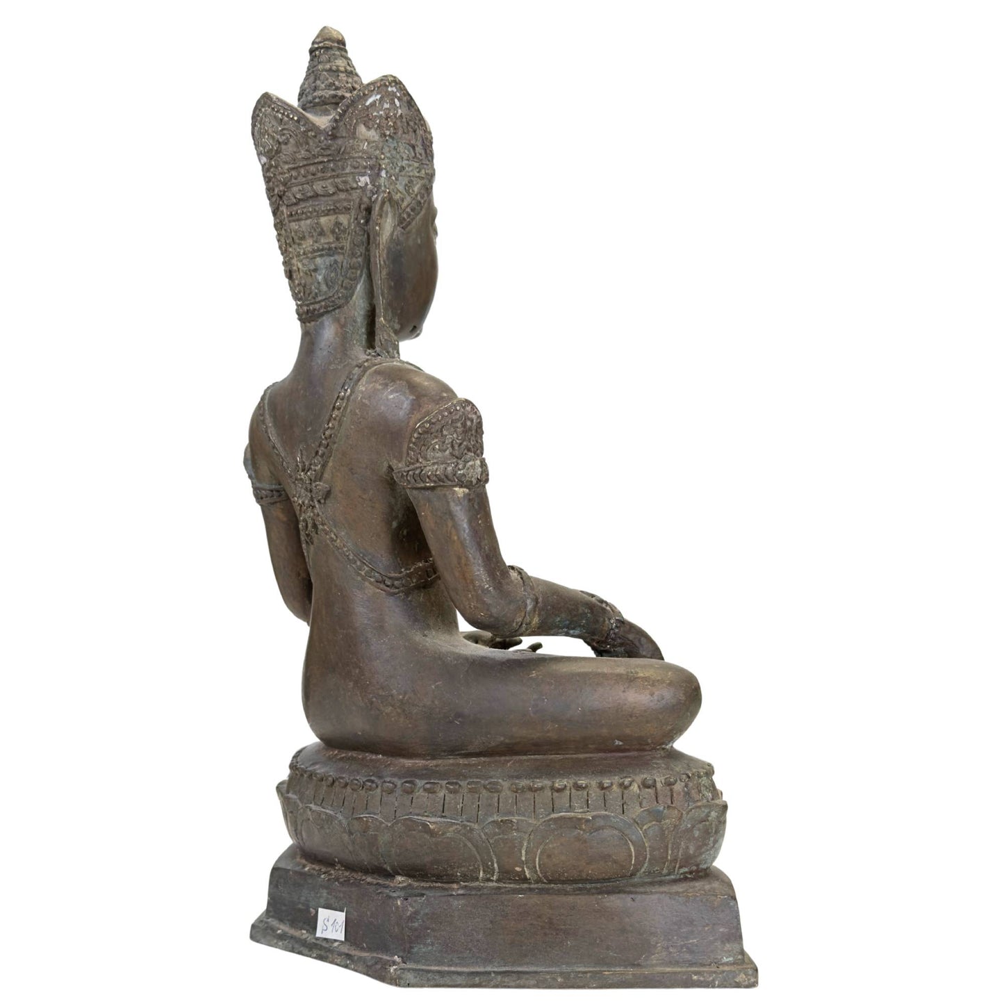 Bronze Buddha in Bhumisparsha mudra with royal crown