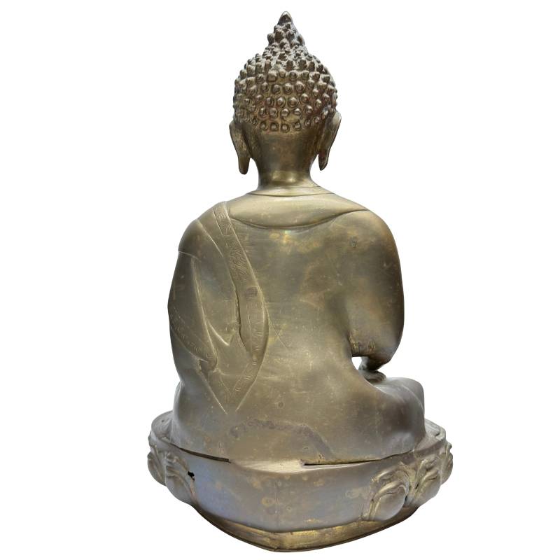 Himalayan bronze Buddha with bhumisparsha mudra and residual gilding