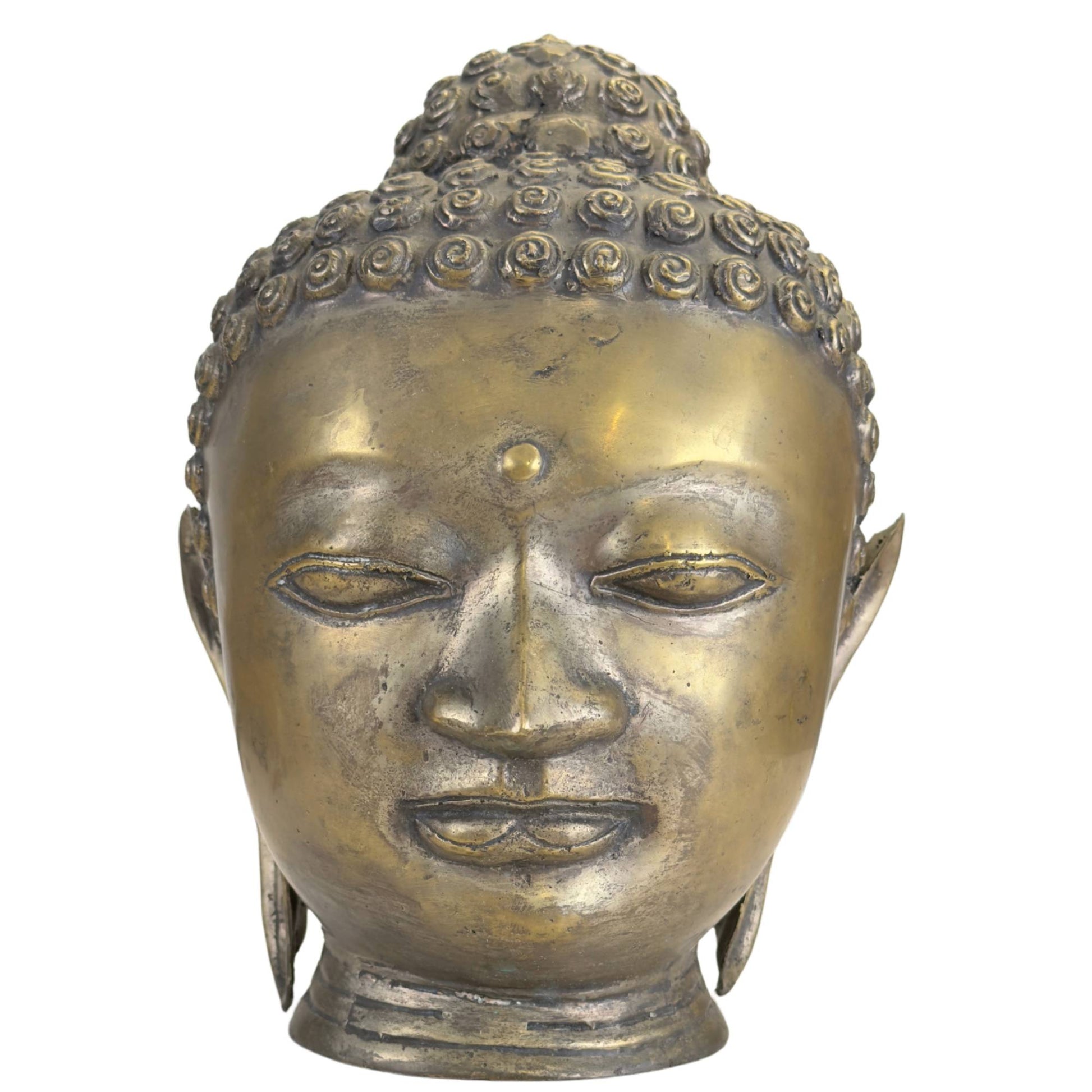 Bronze Buddha head in Shan style with warm golden bronze patina