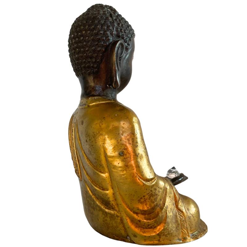 Bronze Buddha from Nepal with crystal and stupa in meditation posture