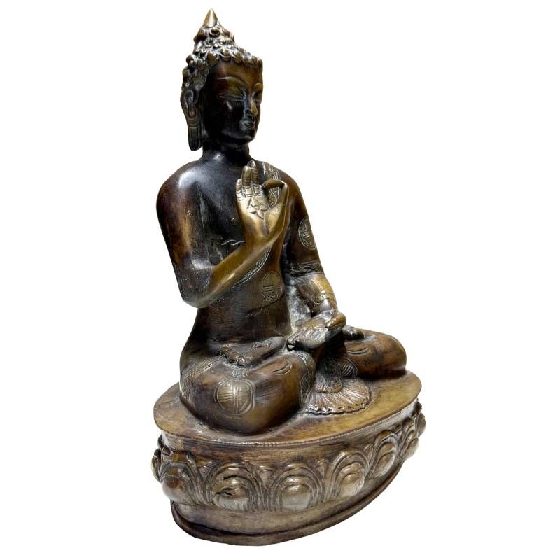 Antique Nepalese bronze Buddha with Vitarka mudra and natural patina