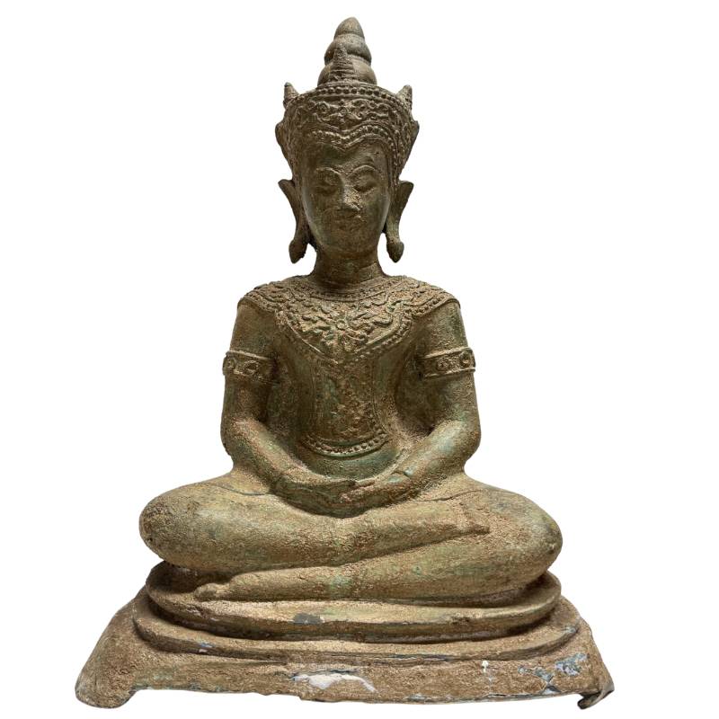 Thai bronze Buddha statue Southeast Asia Dhyana Mudra natural patina