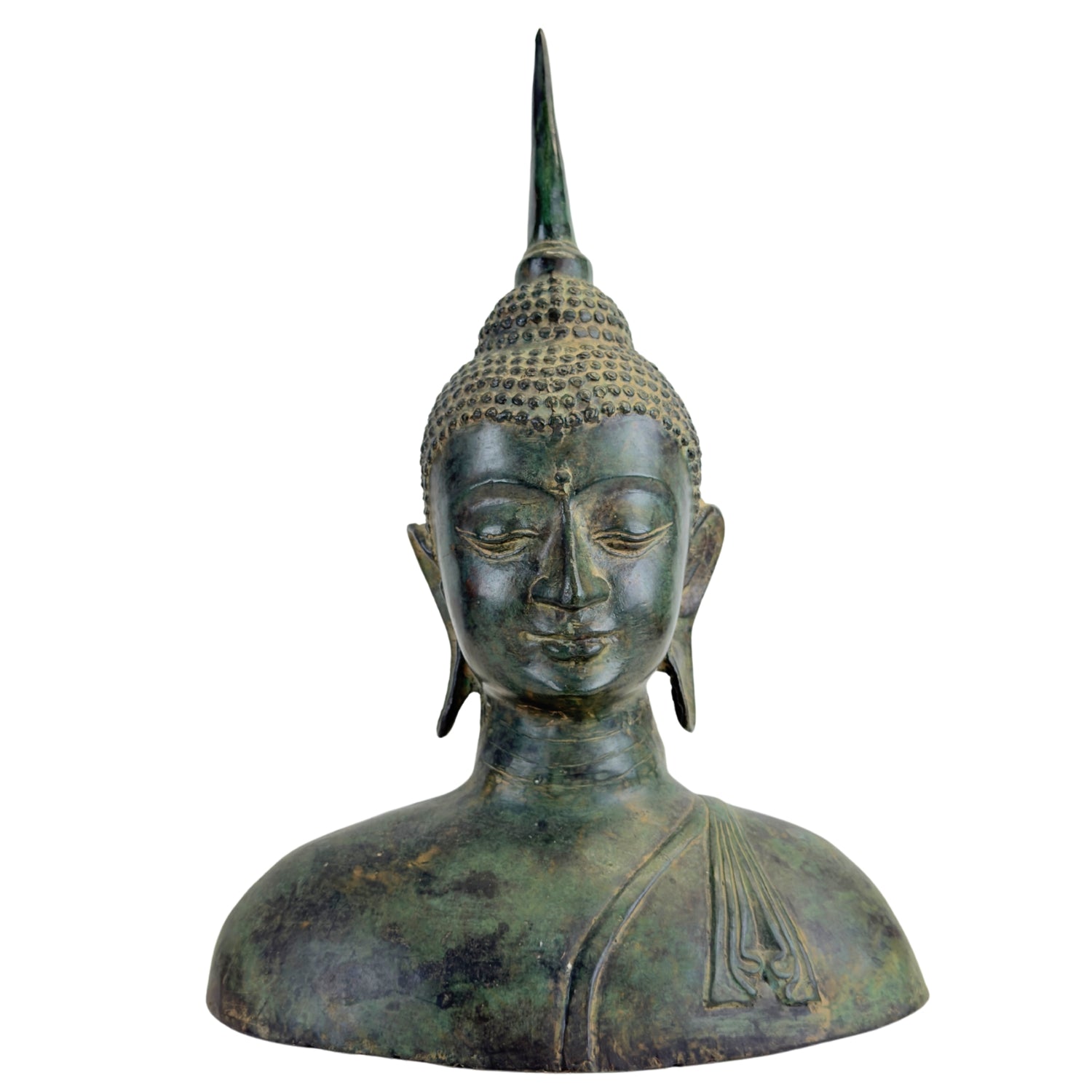 Bronze Buddha statues from Thailand in Sukhothai style, front view.
