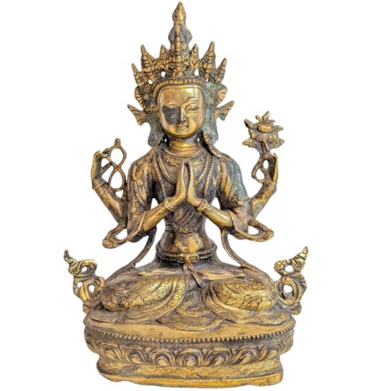 Bronze Chenrezig statue of four-armed Avalokiteshvara, Tibetan style