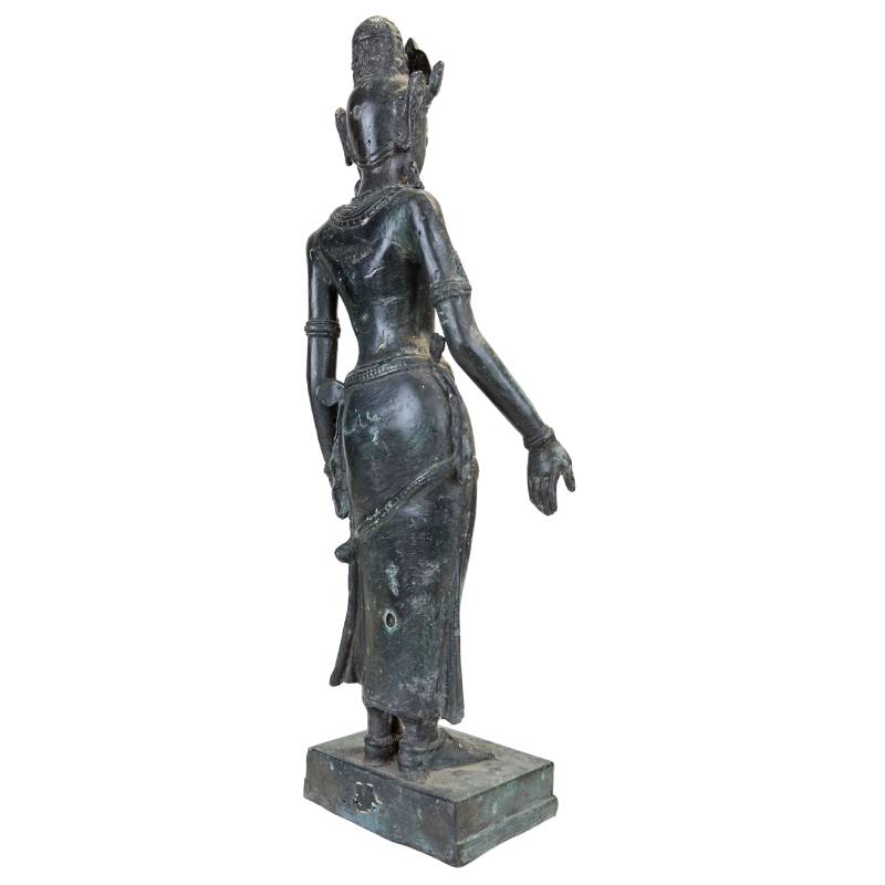 Bronze Devata statue with Khmer influence and graceful form