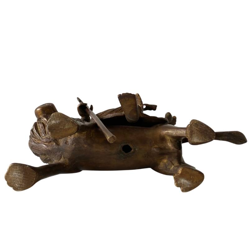 Bronze Durga statue on a lion, Hindu goddess statue from India