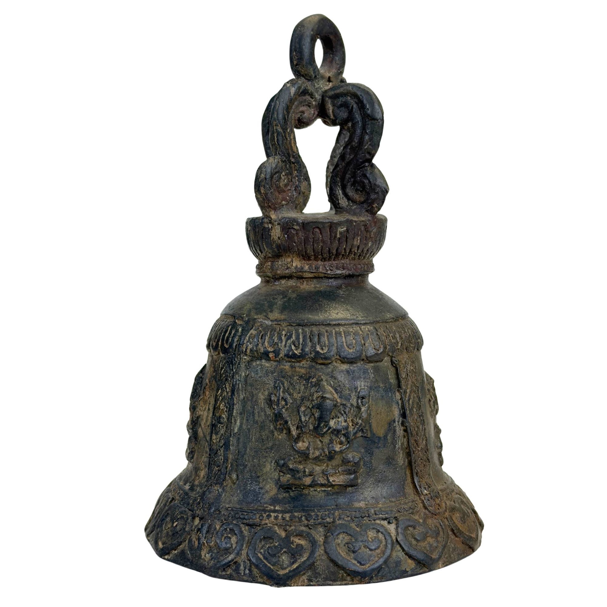Authentic bronze Ganesha temple bell from India with traditional ghanta shape