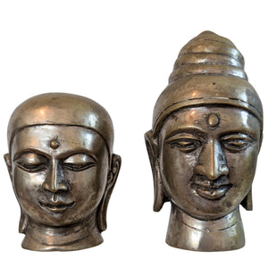 Ensemble de 2 têtes en bronze – Bouddha et moine – Bronze asiatique coulé à la main
