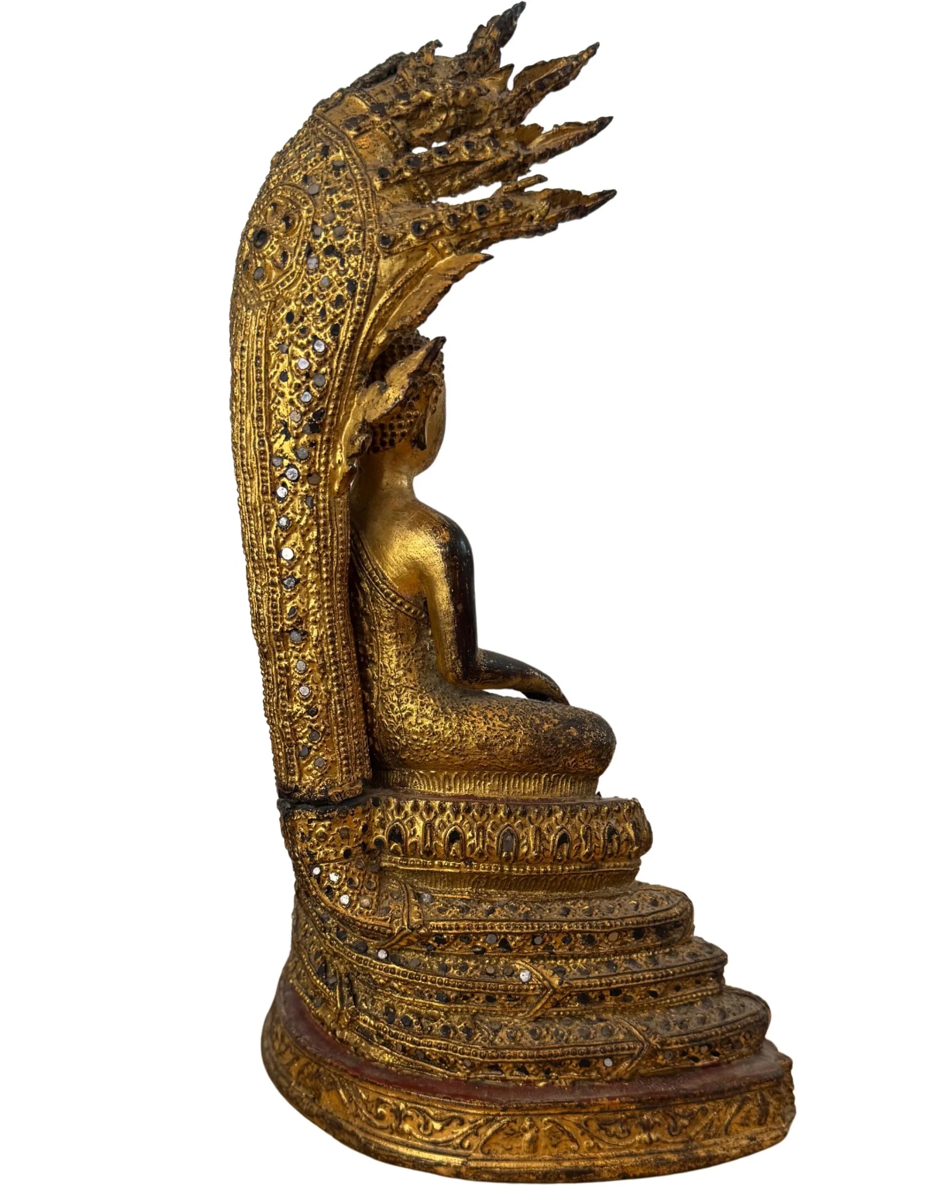 Bronze Naga Buddha Thai temple statue gilded spiritual