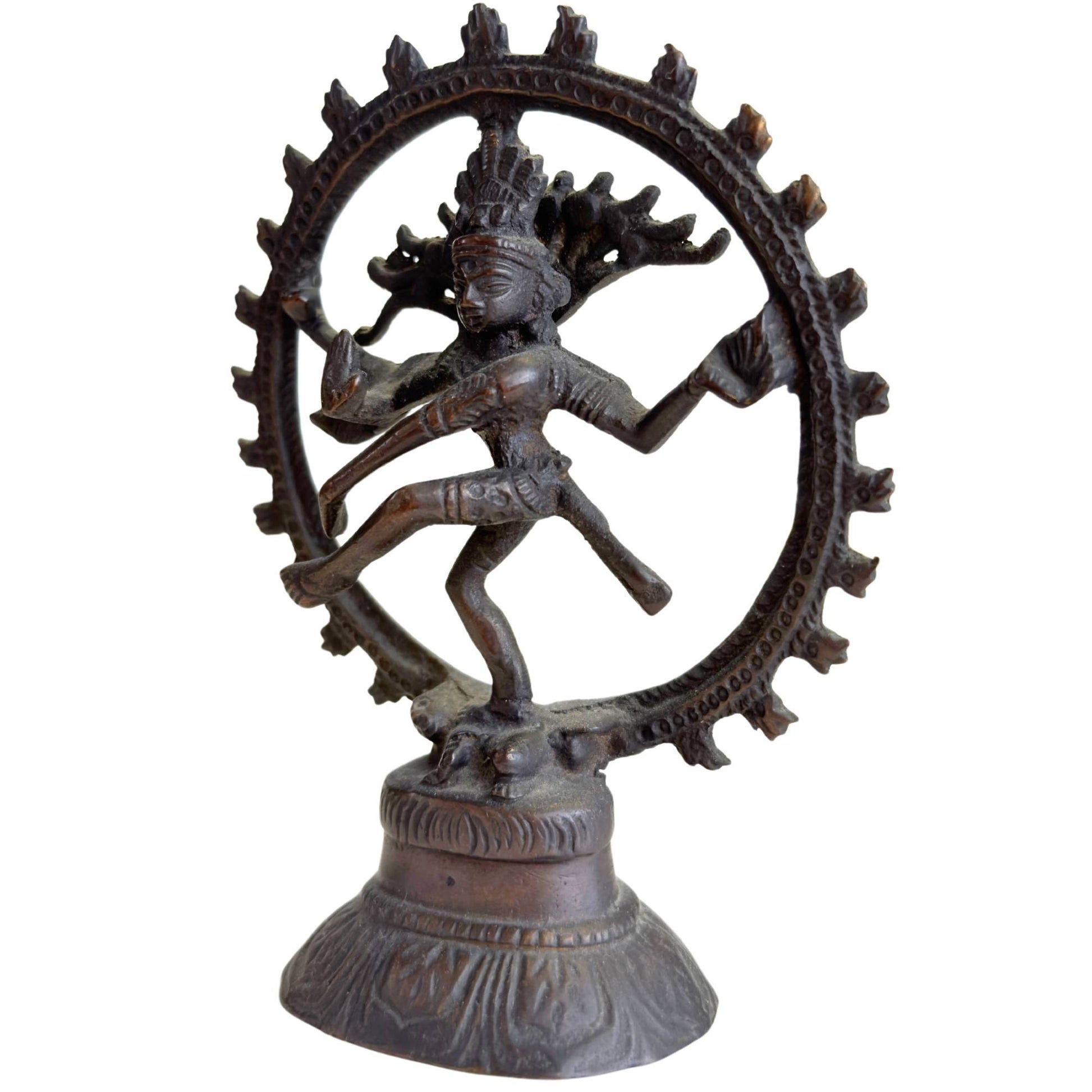 Bronze Nataraja figurine with dark patina and light oxidation in the details