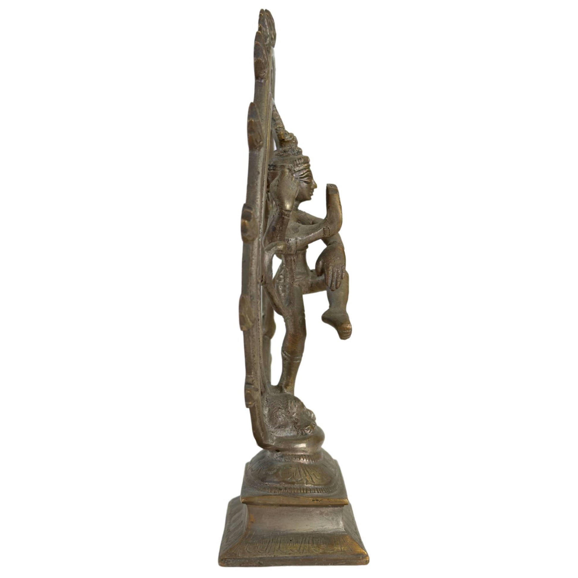 Bronze Nataraja temple statue with classical Hindu iconography from India