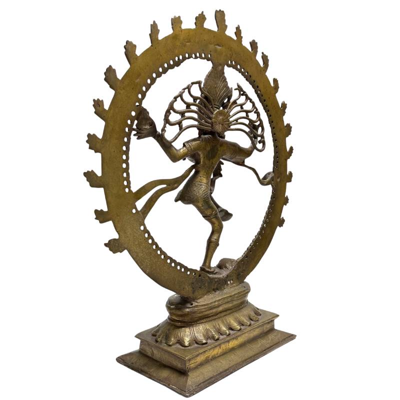 Bronze Nataraja with fire garland, Indian temple-style sculpture