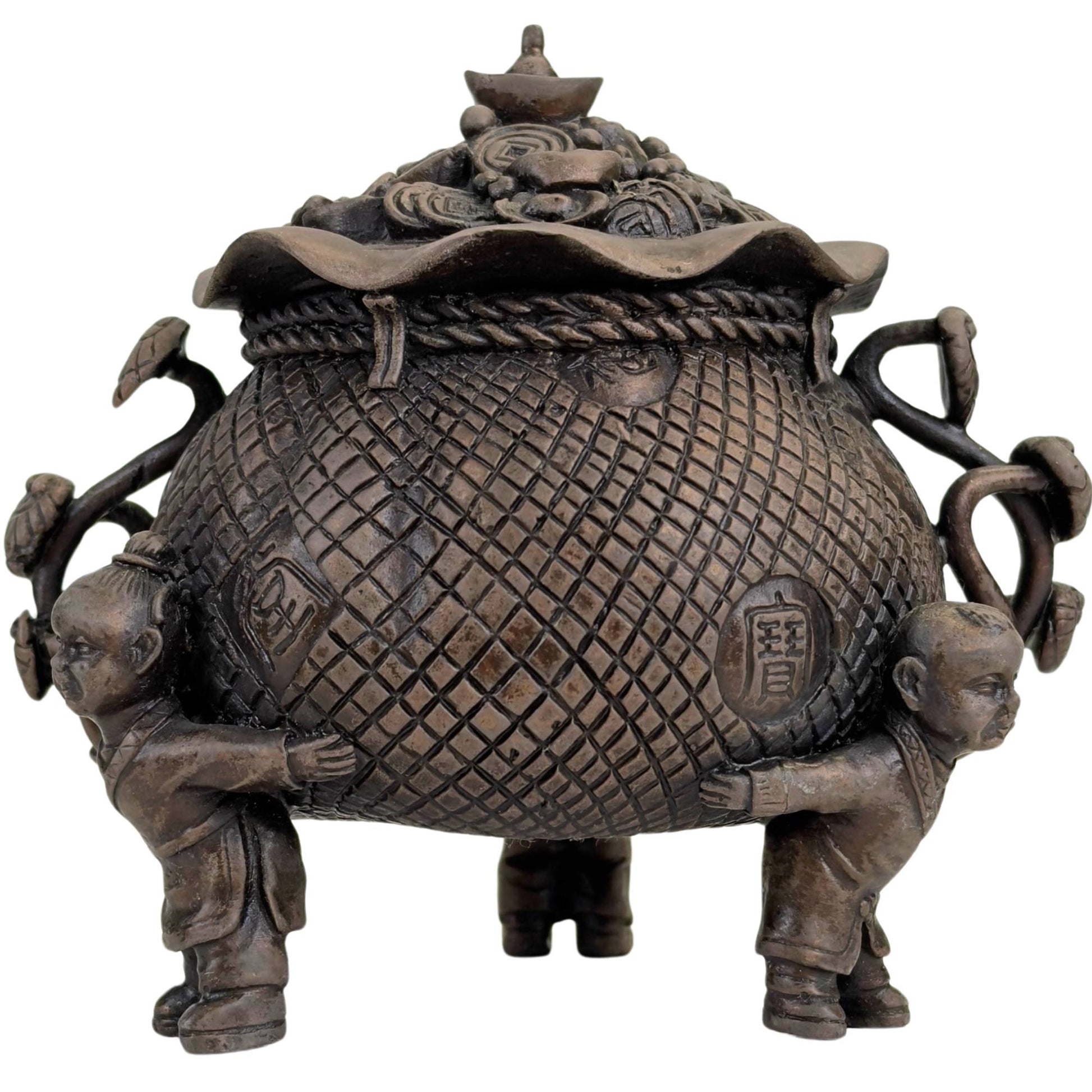 Bronze treasure pot with Fu symbol and carrying children