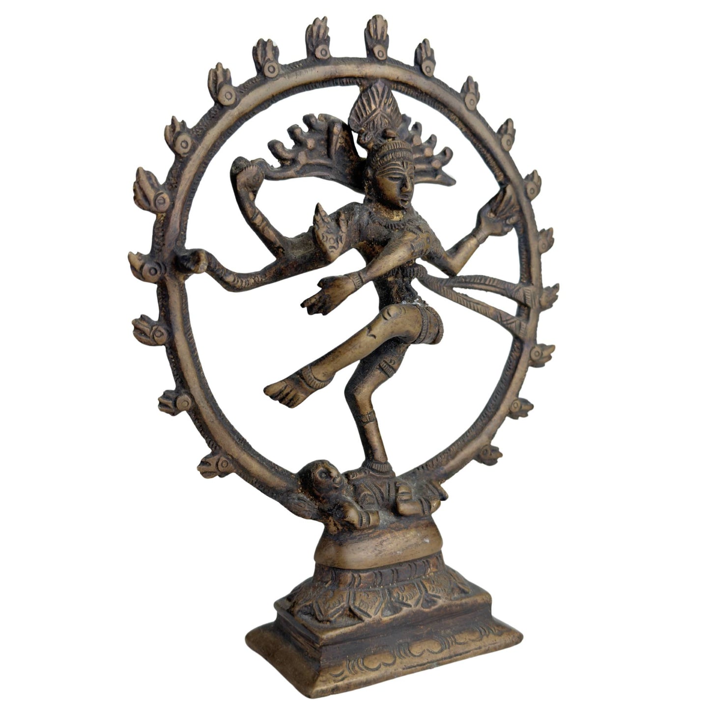 Bronze Shiva Nataraja with openwork flame halo and old patina