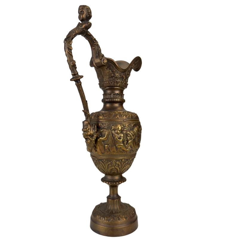 bronze ornamental jug with sculptural handle and figure detail