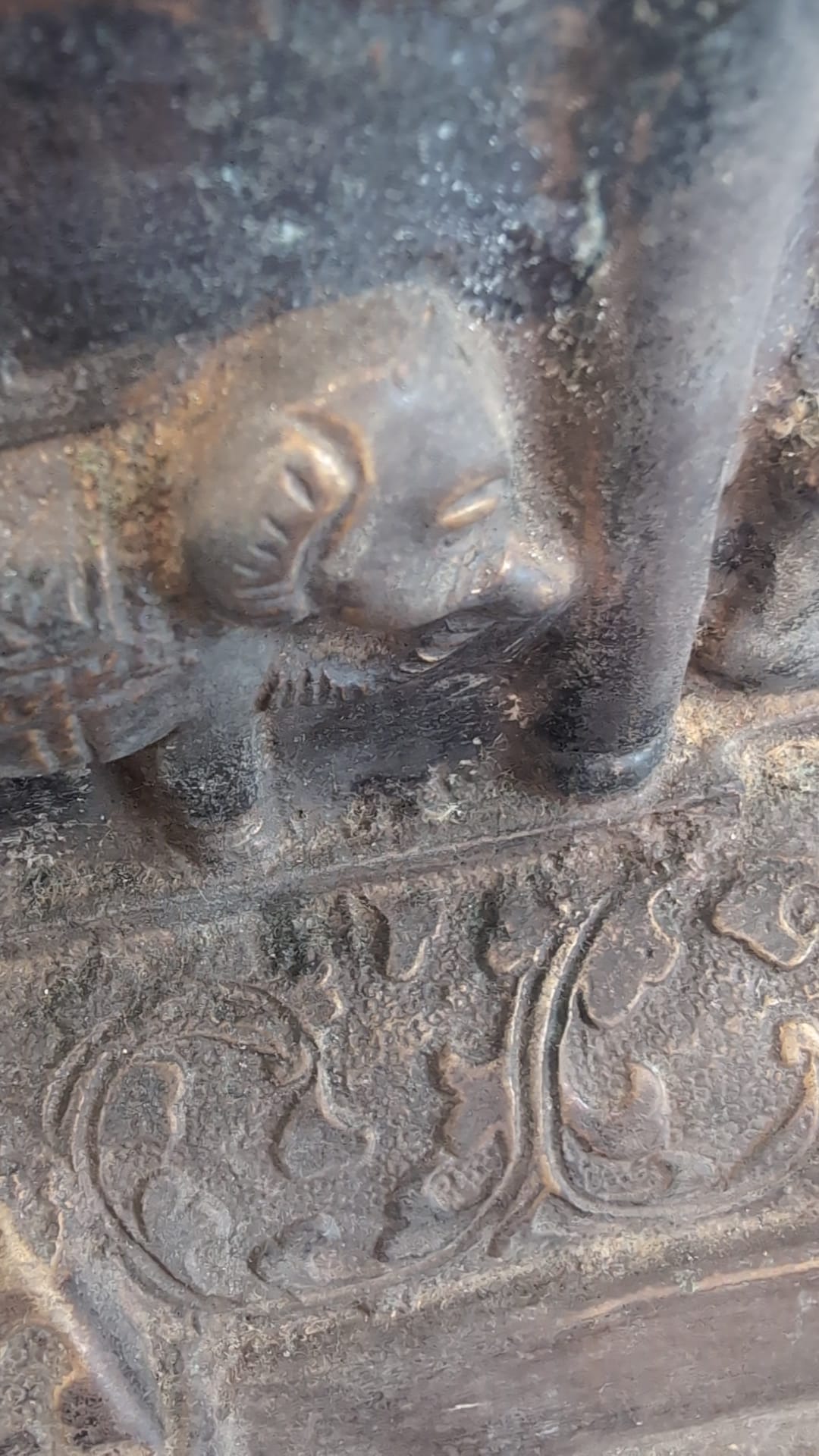 Himalayan bronze Buddha temple with authentic patina