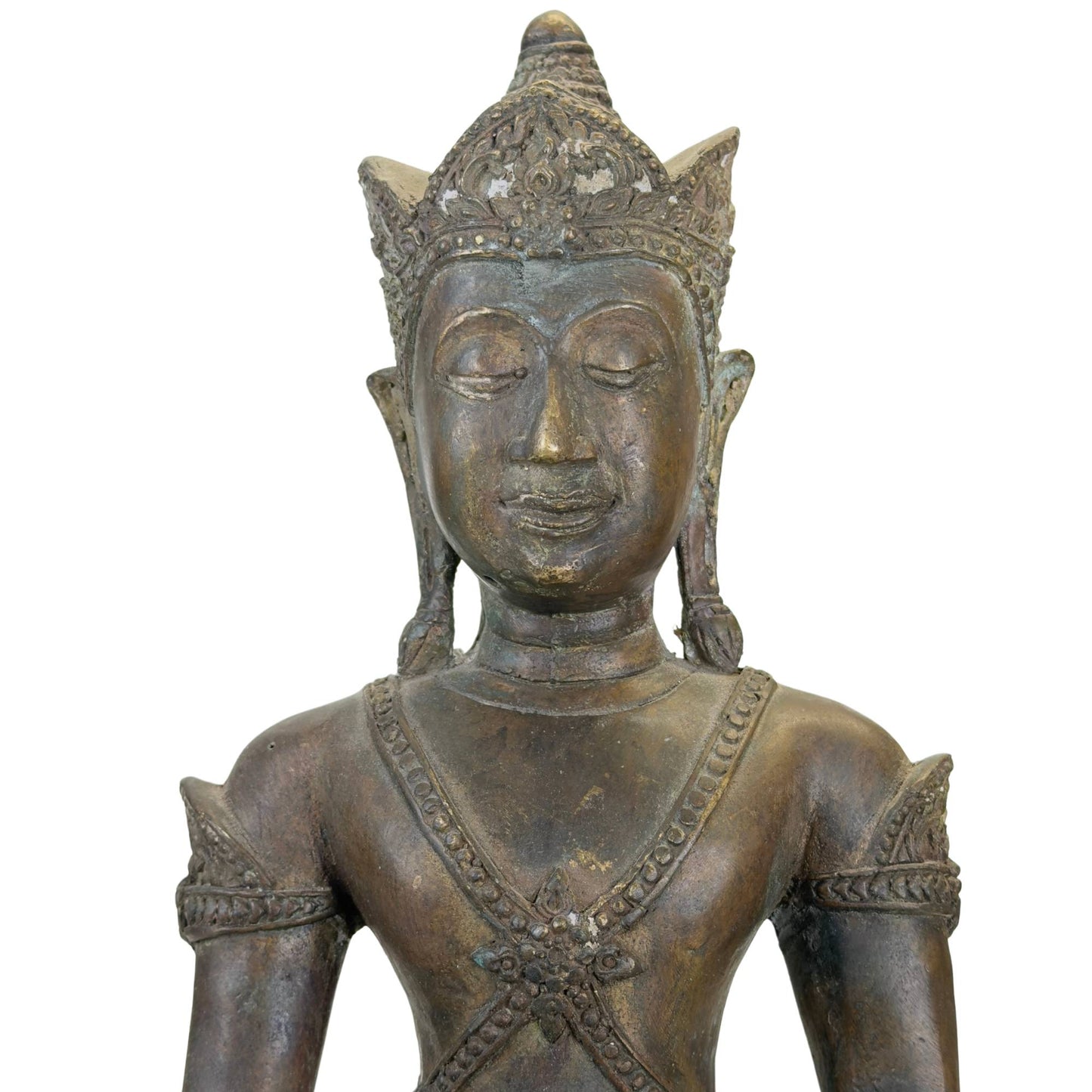 Bronze temple Buddha from Thailand or Laos with ancient casting technique