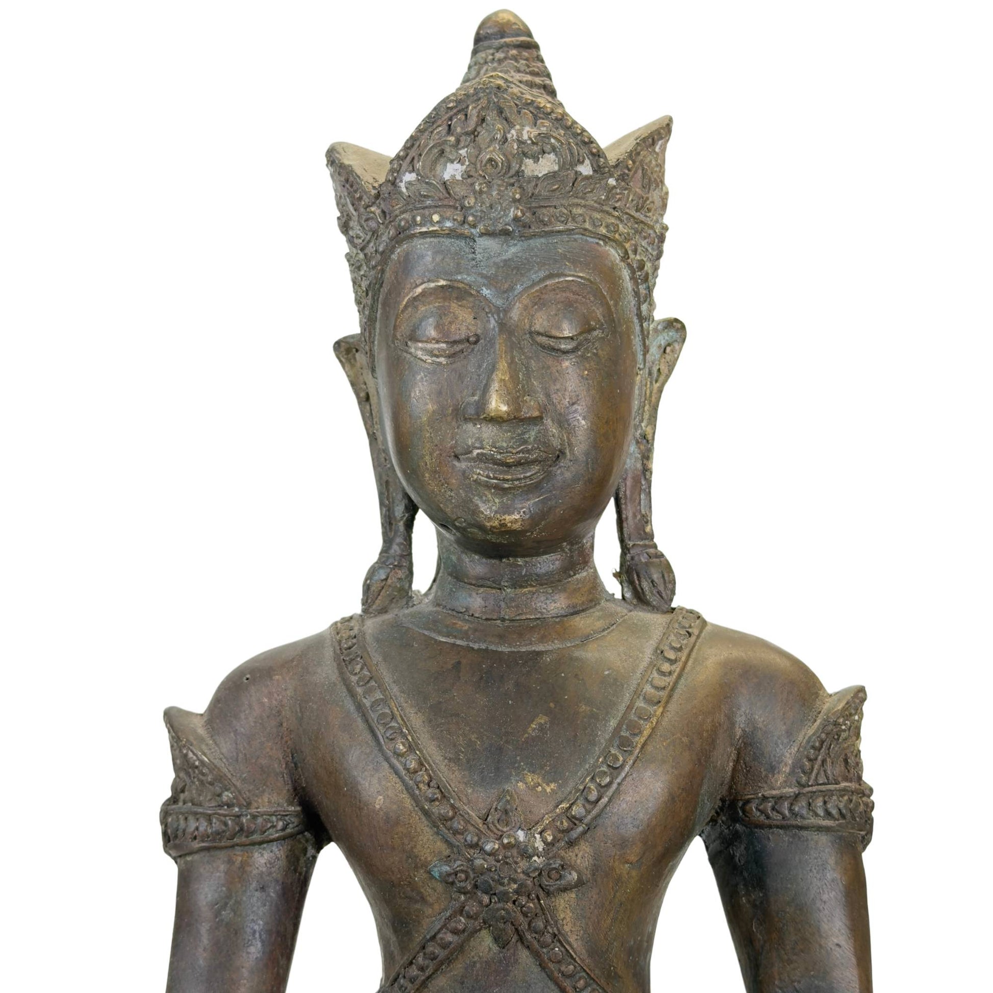 Bronze temple Buddha from Thailand or Laos with ancient casting technique
