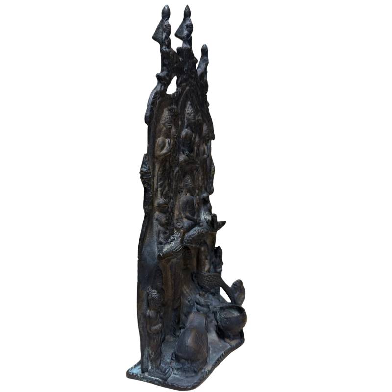 Bronze temple relief with Buddha and Naga, protection for inner peace and steadfastness