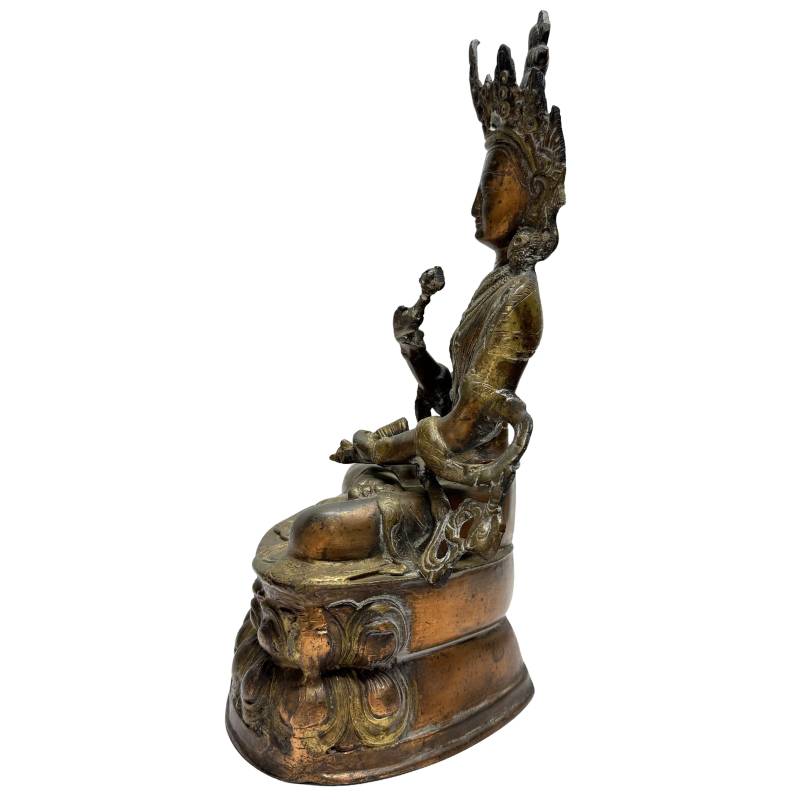Antique bronze Vajrasattva on a lotus base with ritual patina