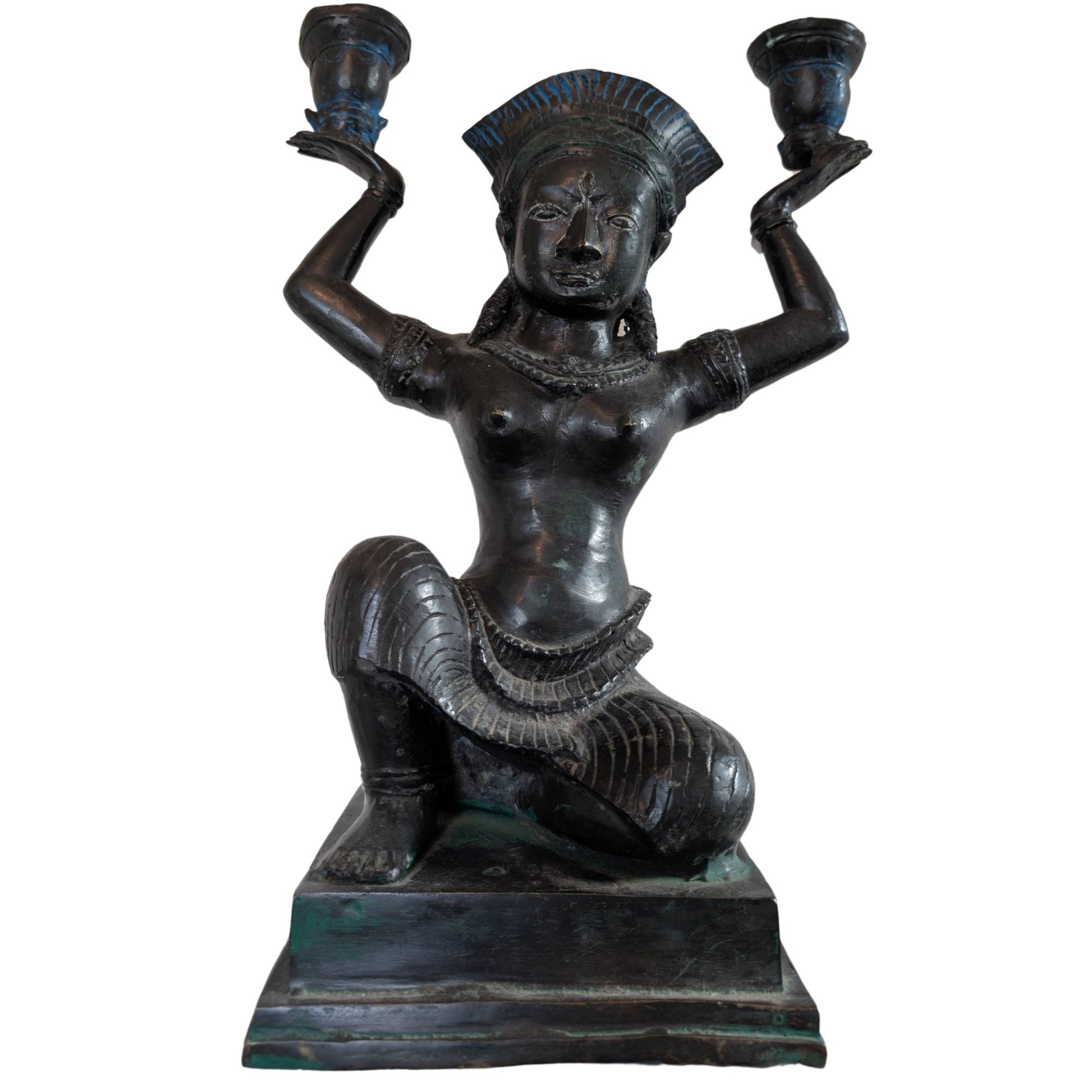 Bronze Yakshi temple dancer candlestick South India decoration