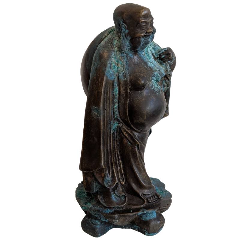 Bronze Budai statue from China with remnants of fire gilding