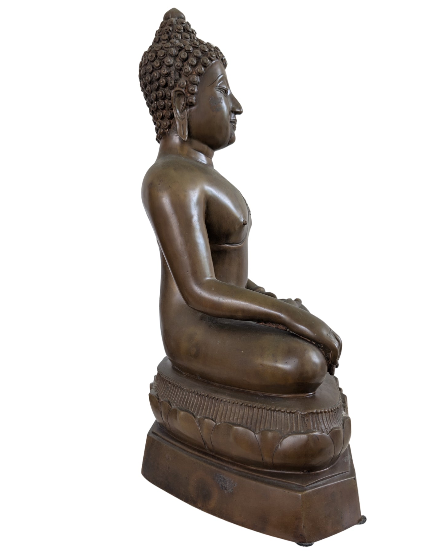 Seated Buddha in Bhumisparsha mudra crafted in high-quality yellow brass.