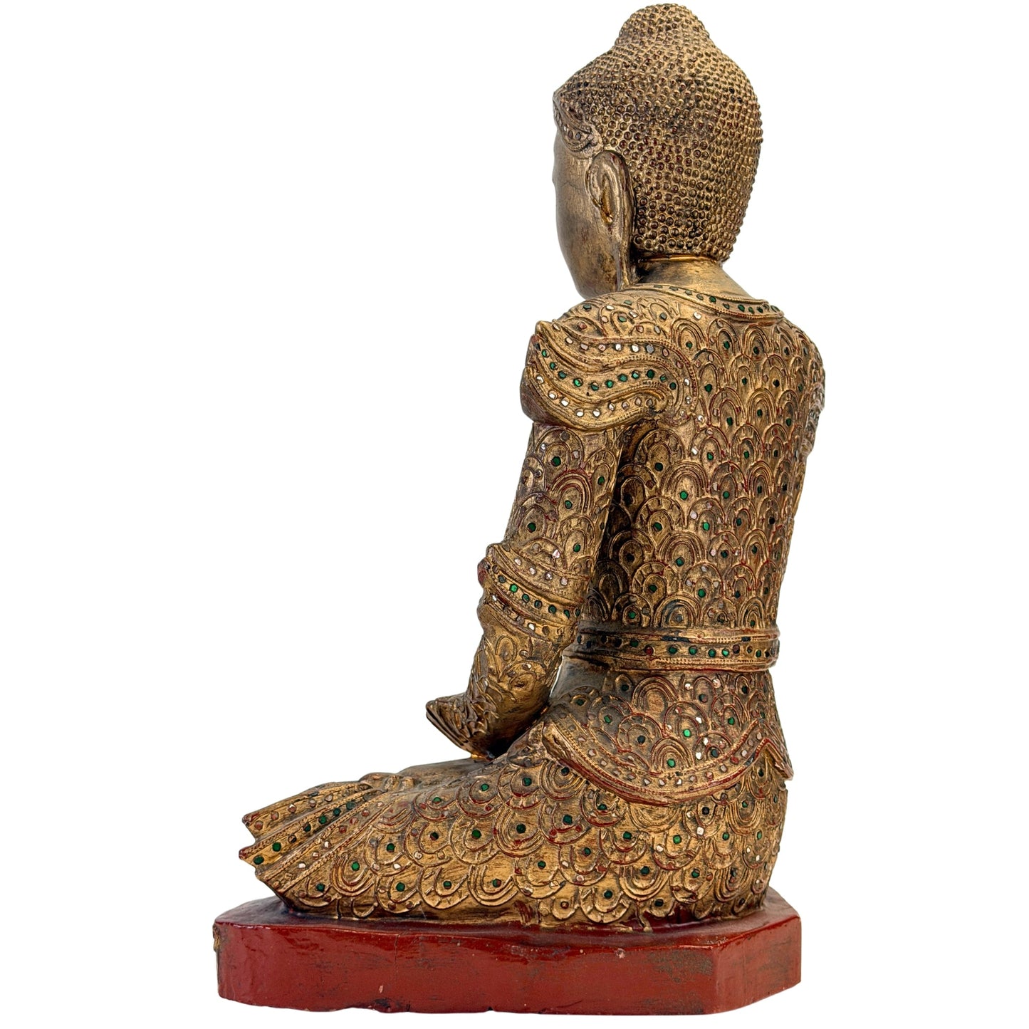 Rear three-quarter left view of the Burmese Jambupati Buddha, SKU 738