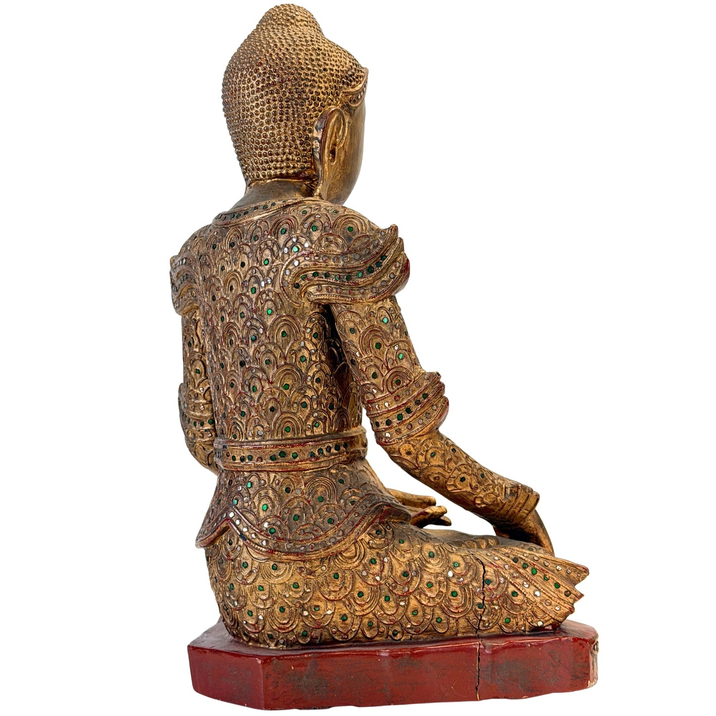 Rear three-quarter right view of the Burmese Jambupati Buddha, SKU 738