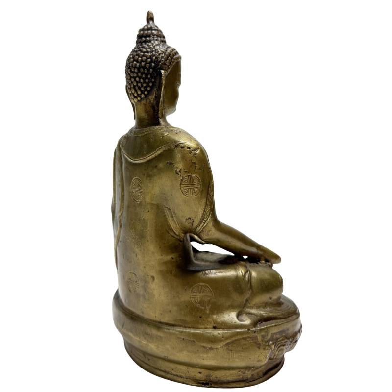 Chinese bronze Buddha statue with open bottom and visible casting core remnants