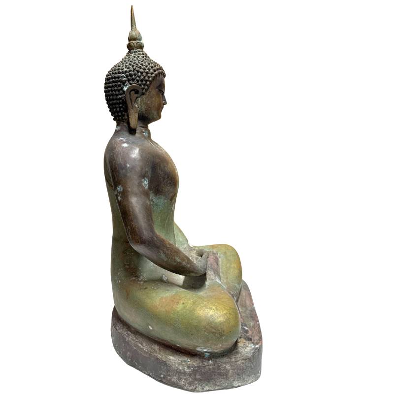 Chinese Buddha statue in fire-gilded bronze with old patina